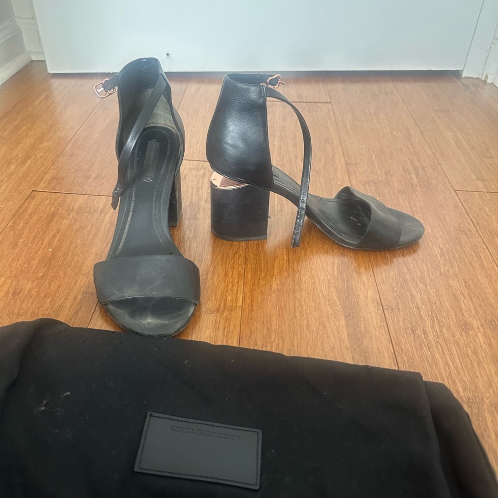 Alexander Wang Black Leather Heels with Rose Gold Accents